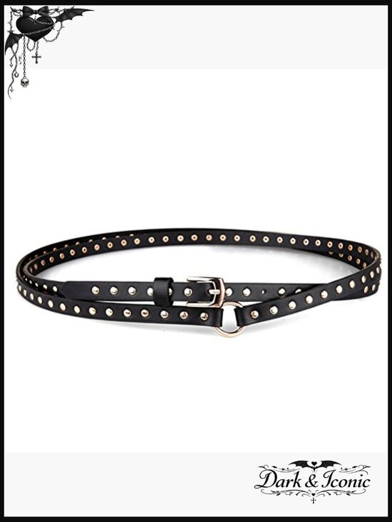 Thin Studded Punk Genuine Leather Double Wrap Belt main image 4